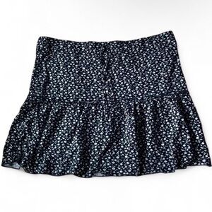 Brandy Melville Black & White Floral Kenzo Skirt with Drawstring Waist